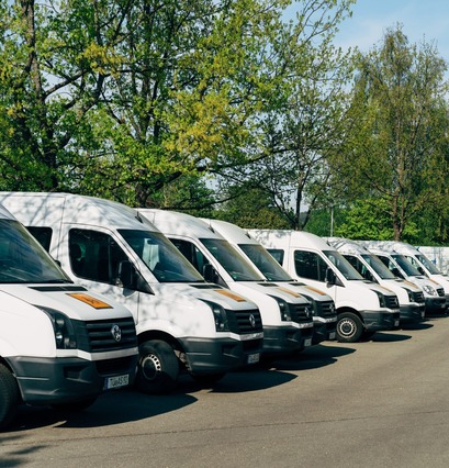vehicle fleet of vans ready for the road